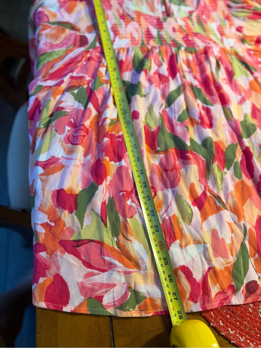 Terra & Sky Pink Floral Scoop Neck Elbow Length Top w/Smocking, 2X - Picture 9 of 10